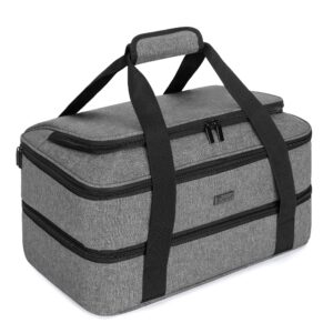 trunab double decker casserole carrier for hot or cold food insulated casserole dish carrier thermal tote bag for picnic, fits 9"×13" baking dish, grey