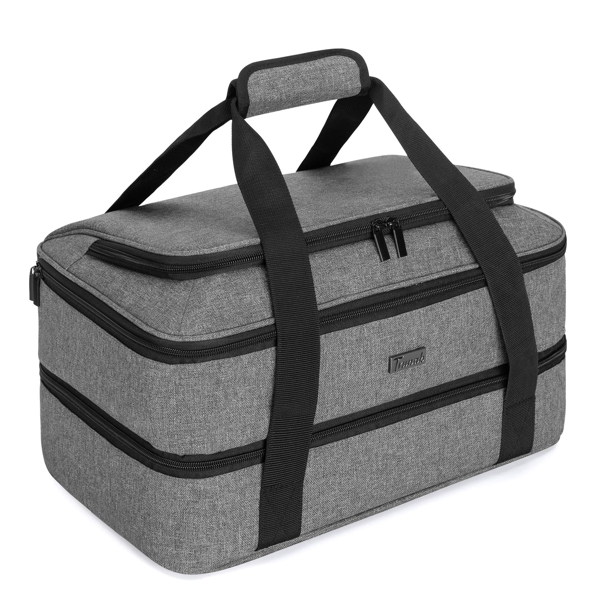 Trunab Double Decker Casserole Carrier for Hot or Cold Food Insulated Casserole Dish Carrier Thermal Tote Bag for Picnic, Fits 9"×13" Baking Dish, Grey