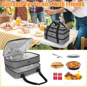 Trunab Double Decker Casserole Carrier for Hot or Cold Food Insulated Casserole Dish Carrier Thermal Tote Bag for Picnic, Fits 9"×13" Baking Dish, Grey
