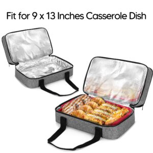 Trunab Double Decker Casserole Carrier for Hot or Cold Food Insulated Casserole Dish Carrier Thermal Tote Bag for Picnic, Fits 9"×13" Baking Dish, Grey