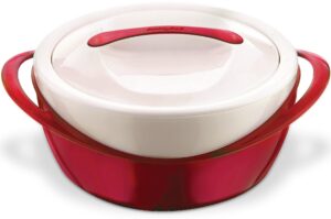 pinnacle large insulated casserole dish with lid 3.6 qt. elegant hot pot food warmer/cooler -thermal soup/salad serving bowl stainless steel hot food container–best gift set for moms –holidays red