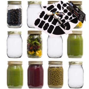 EHOMEA2Z Mason Jars 16 oz Pint Regular Mouth (12 Pack) With 60 Reusable Chalkboard Stickers (16 Oz Regular Mouth, 12 Pack)