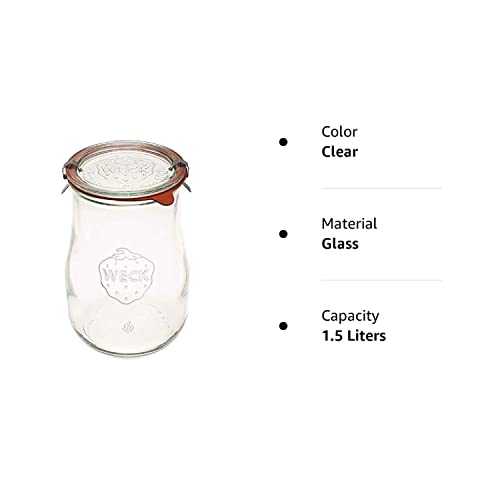 Weck Jars - Weck Tulip Jars 1.5 Liter- Large Glass Jars for Sourdough - Starter Jar with Glass Lid - Wide Mouth - Suitable for Canning and Storage - (1 Jar)