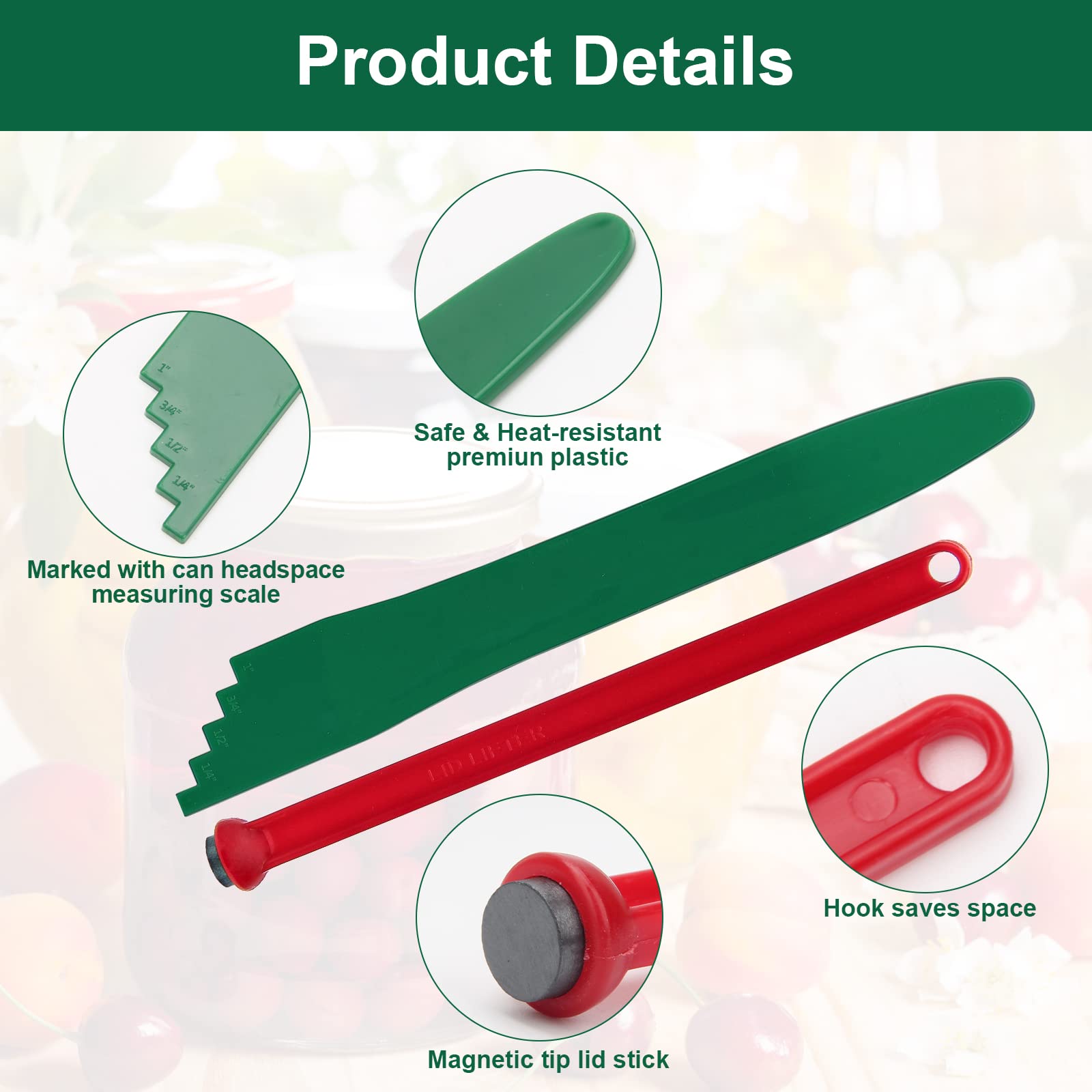 Catcan 4 PCS Canning Tools and Equipment Include 2 Pack Canning Magnetic Lid Lifter with 2 Pack Canning Bubble Popper Heat Resistant Home Easy Canning Kits (Red+Green)