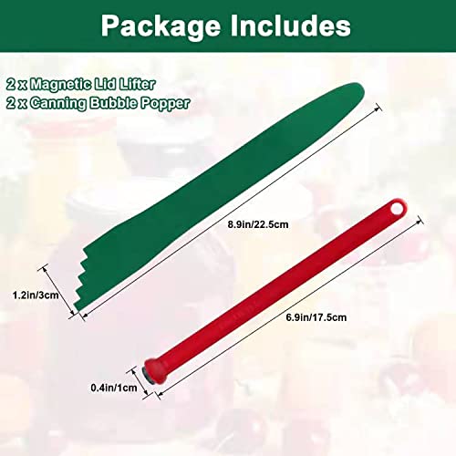 Catcan 4 PCS Canning Tools and Equipment Include 2 Pack Canning Magnetic Lid Lifter with 2 Pack Canning Bubble Popper Heat Resistant Home Easy Canning Kits (Red+Green)