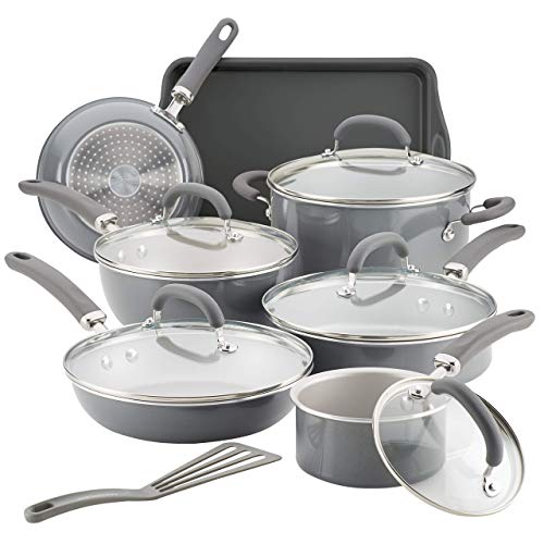 Rachael Ray Create Delicious Nonstick Cookware Pots and Pans Set, 13 Piece, Gray Shimmer