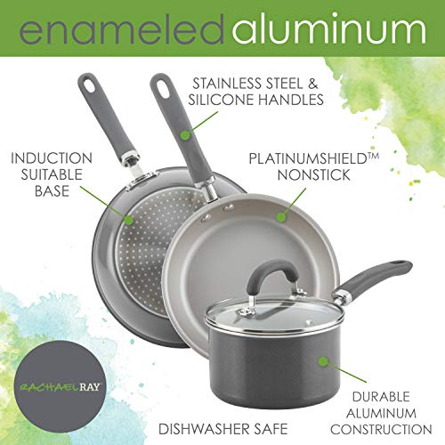 Rachael Ray Create Delicious Nonstick Cookware Pots and Pans Set, 13 Piece, Gray Shimmer