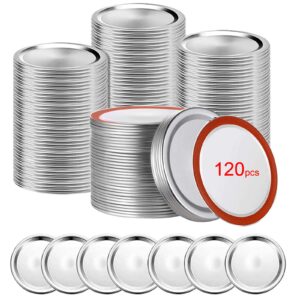 120 pcs canning lids,mason jar regular mouth canning lids,premium metal lid split-type with airtight seal and leak proof,use for home canning & food storage (silver, 120)