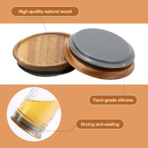 6 Pack Regular Mouth Mason Jar Lids Reusable canning lids Acacia Wooden mason jar Lids with Airtight Silicone Seal, Brown (6PCS Regular Lids)