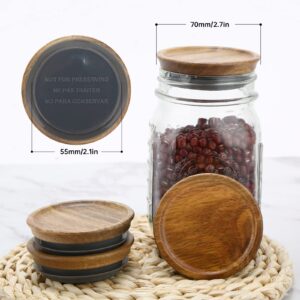 6 Pack Regular Mouth Mason Jar Lids Reusable canning lids Acacia Wooden mason jar Lids with Airtight Silicone Seal, Brown (6PCS Regular Lids)