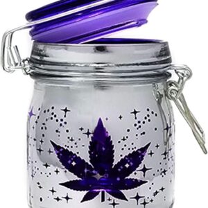 Airtight Glass Storage Jar Medium 3.75" Tall (Metallic Silver/Purple Leaf Galaxy)