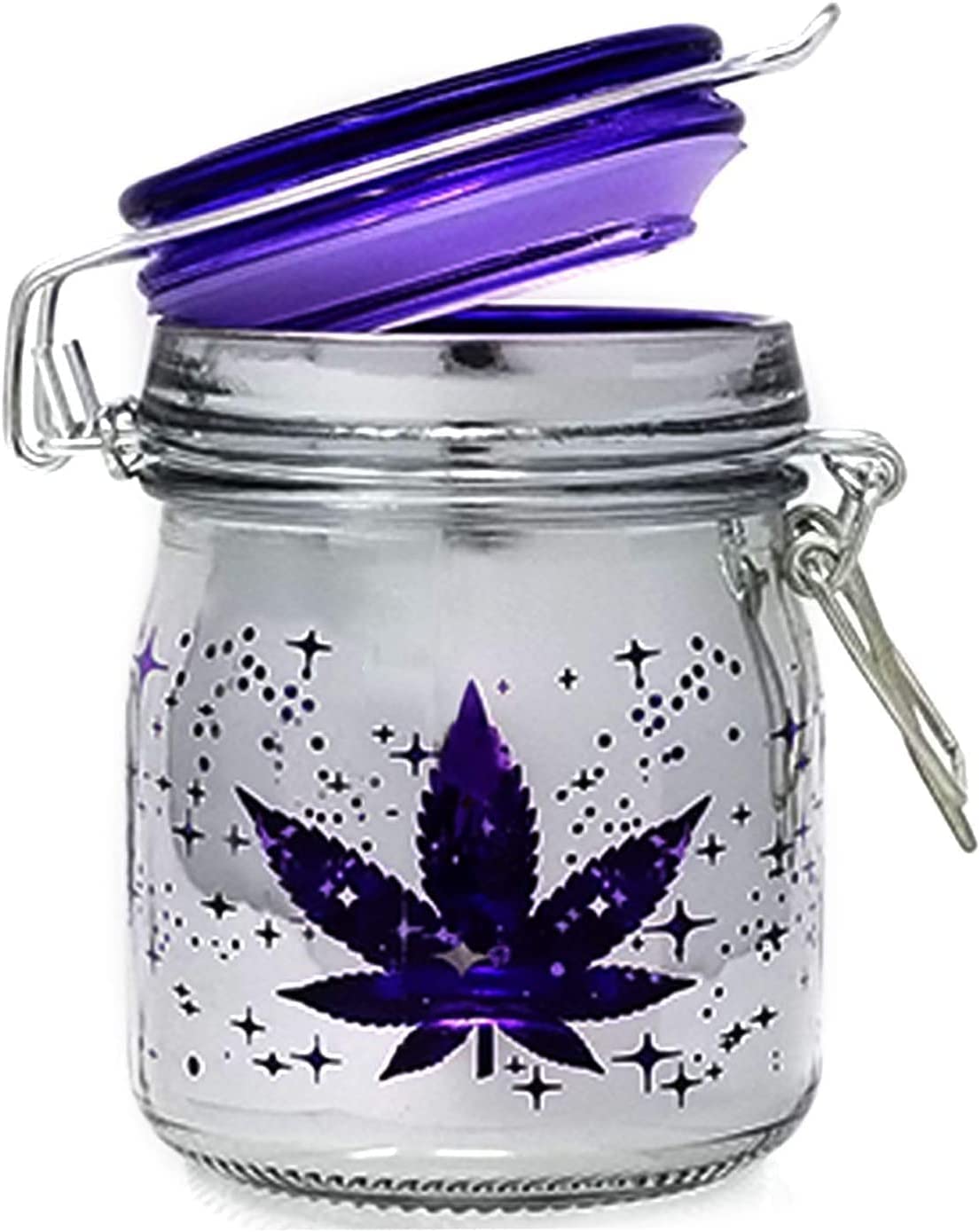 Airtight Glass Storage Jar Medium 3.75" Tall (Metallic Silver/Purple Leaf Galaxy)