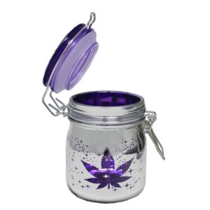 Airtight Glass Storage Jar Medium 3.75" Tall (Metallic Silver/Purple Leaf Galaxy)