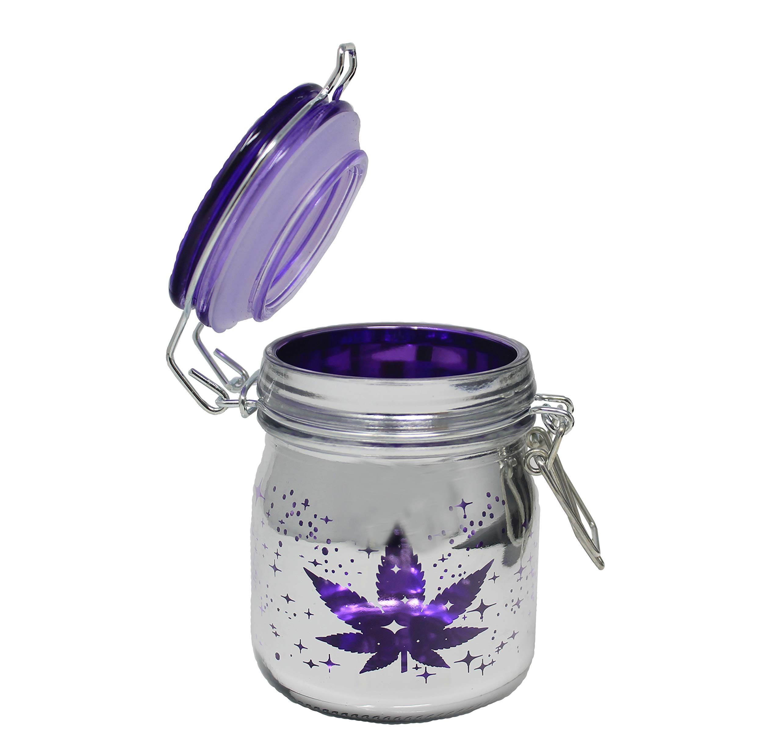 Airtight Glass Storage Jar Medium 3.75" Tall (Metallic Silver/Purple Leaf Galaxy)