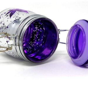 Airtight Glass Storage Jar Medium 3.75" Tall (Metallic Silver/Purple Leaf Galaxy)