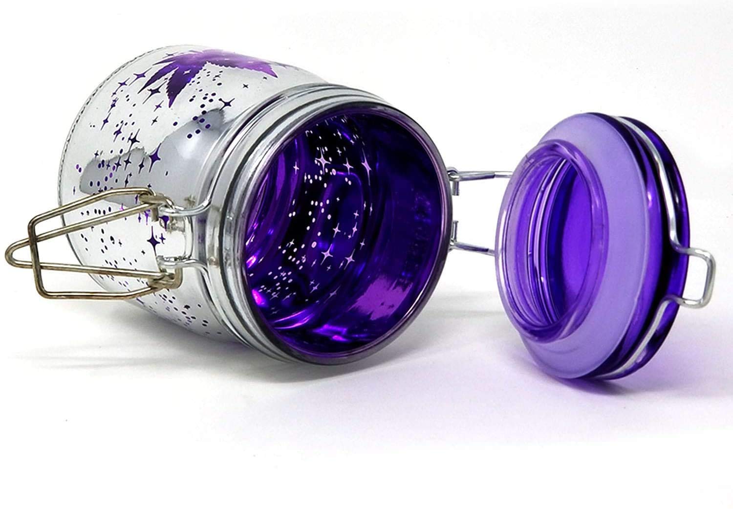 Airtight Glass Storage Jar Medium 3.75" Tall (Metallic Silver/Purple Leaf Galaxy)