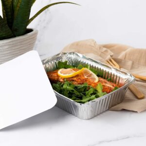 lsshao Disposable Takeout Aluminum Foil Pans with Lid Baking Pans (50 pack) Tin Food Storage Food Containers with Seal for Freshness,Great for Cooking, Heating, Storing, Prepping Food 8.5x6-2.25lb