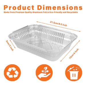 lsshao Disposable Takeout Aluminum Foil Pans with Lid Baking Pans (50 pack) Tin Food Storage Food Containers with Seal for Freshness,Great for Cooking, Heating, Storing, Prepping Food 8.5x6-2.25lb