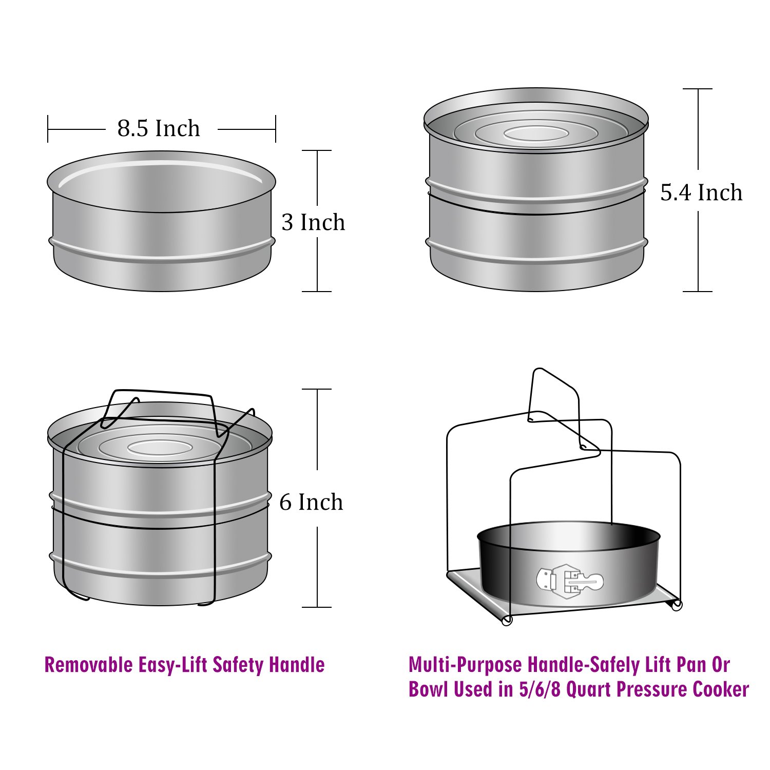 Aozita 3 Quart Stackable Steamer Insert Pans - Accessories for Instant Pot Mini 3 qt - Pot in Pot, Baking, Casseroles, Lasagna Pans, Food Steamer for Pressure Cooker, Upgrade Interchangeable Lids