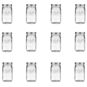 ball wide mouth clear glass canning quart 32 oz mason jars with lids, 12 pack