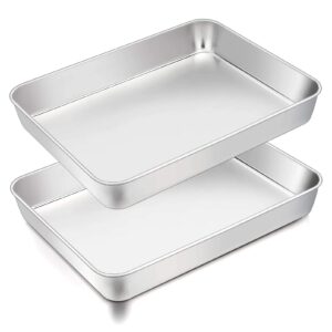 teamfar lasagna pan, 12⅖’’ x 9¾’’ x 2’’, stainless steel rectangular casserole cake baking brownie pan, non-toxic & sturdy, brushed surface & deep side, dishwasher safe, 2pcs
