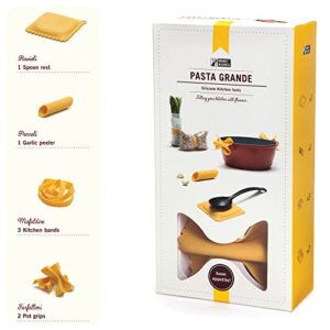pasta grande - fun pasta shaped silicone kitchen tools in a gift box / 4 of our pasta-shaped kitchen gadgets in one festive giftbox/farfalloni, ravioli, penneli & mafaldine/by monkey business