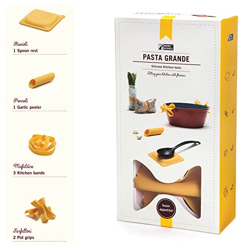 Pasta Grande - Fun Pasta Shaped Silicone Kitchen Tools in a Gift Box / 4 of our Pasta-shaped kitchen gadgets in one festive giftbox/Farfalloni, Ravioli, Penneli & Mafaldine/by Monkey Business