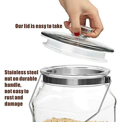 Daitouge 1.3 Gallon Wide Mouth Glass Jars with Lids, Heavy Duty Glass Canisters with Lids, Canning Jars with Removable & Rotatable Wooden Handle, 1 Pack