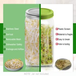 Sprouting Lids, 304 Stainless Steel Sprouting Lids for Wide Mouth Mason Jars, Sprout Mesh Lids