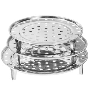 nrdbeee round stainless steel rack 7.6" 8.5" 9.33" inch diameter steaming stand canner canning racks steamer insert stock pot steaming tray stand pressure cooker cooking toast bread salad (3 pack)