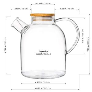 Tealyra - Glass Stove-top Kettle 60-ounce - Teapot - Heat Resistant Borosilicate - Pitcher - Carafe - No-Dripping - For Tea Juice Water - Hot or Iced - 1800ml