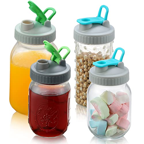 4pcs Regular Mouth Flip Cap Lids for Ball Mason Jar, Leak-free and Airtight, Easy Pouring Spout (Jars Not Included)