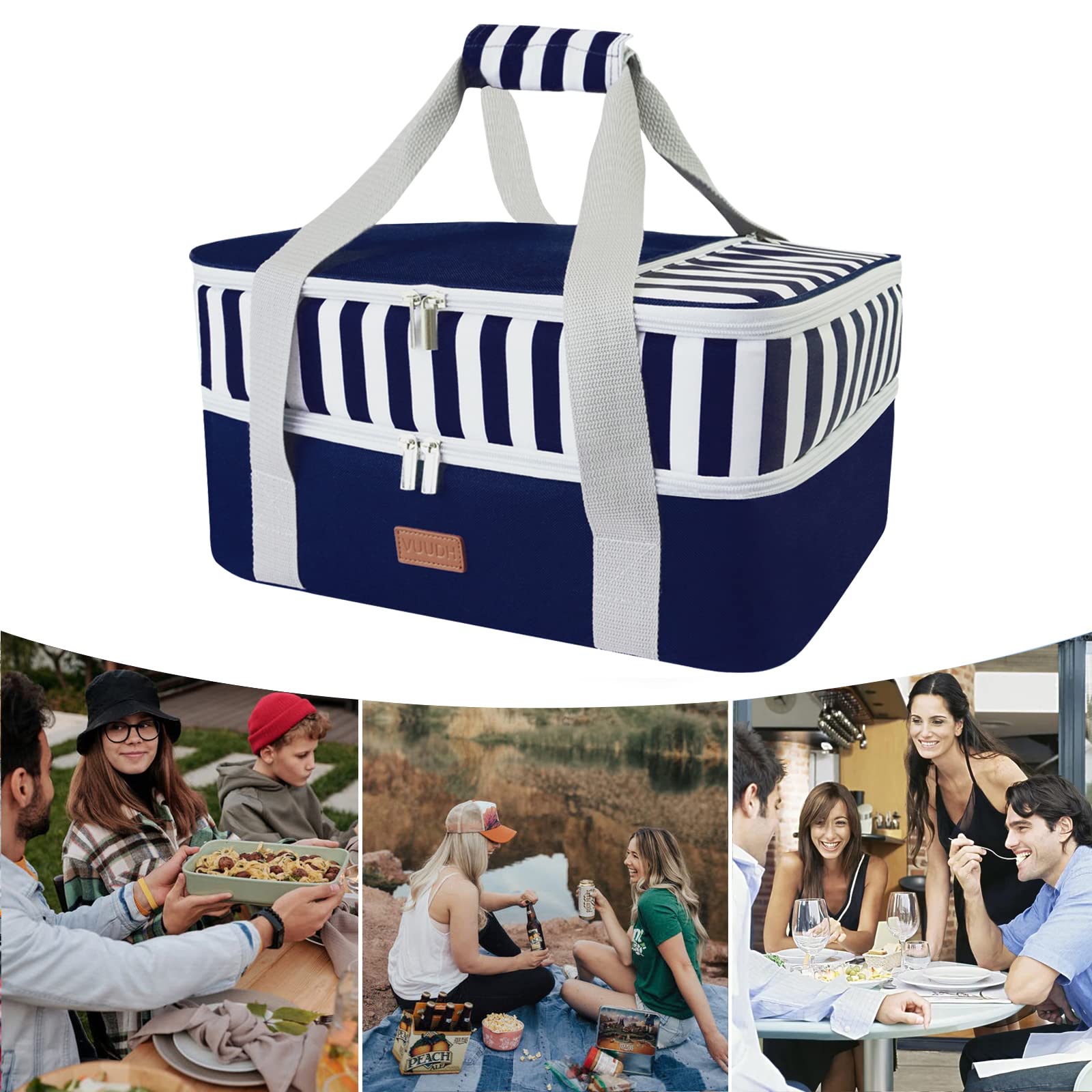 Double Insulated Casserole Carrier Bag - Casserole Dish Carrier, Hot & Cold Food Carry Bag Potluck Parties, Lasagna Holder Tote for Picnics,Beaches,Traveling or Gifts, Fits 9”x13” Baking Dish (Blue)