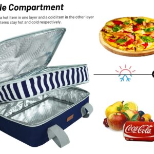Double Insulated Casserole Carrier Bag - Casserole Dish Carrier, Hot & Cold Food Carry Bag Potluck Parties, Lasagna Holder Tote for Picnics,Beaches,Traveling or Gifts, Fits 9”x13” Baking Dish (Blue)