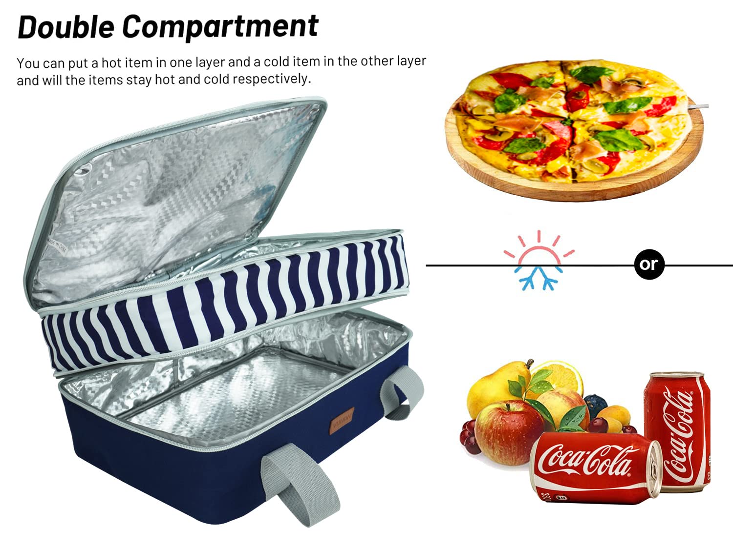 Double Insulated Casserole Carrier Bag - Casserole Dish Carrier, Hot & Cold Food Carry Bag Potluck Parties, Lasagna Holder Tote for Picnics,Beaches,Traveling or Gifts, Fits 9”x13” Baking Dish (Blue)