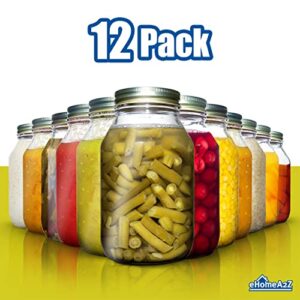 EHOMEA2Z Mason Jars 32 Oz With Lids Regular Mouth (12 Pack) Preserving Spices,Storage,Meal Prep, Overnight Oats,Dry Food,Salads,Drinking