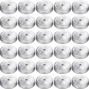 gisedkle 30 pcs regular mouth mason jar lids with straw hole compatible，metal mason canning lids decorative mason jar caps for drinking&food storage.