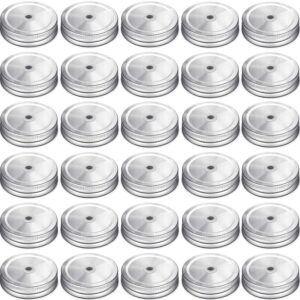 Gisedkle 30 Pcs Regular Mouth Mason Jar Lids with Straw Hole Compatible，Metal Mason Canning Lids Decorative Mason Jar Caps for Drinking&Food Storage.