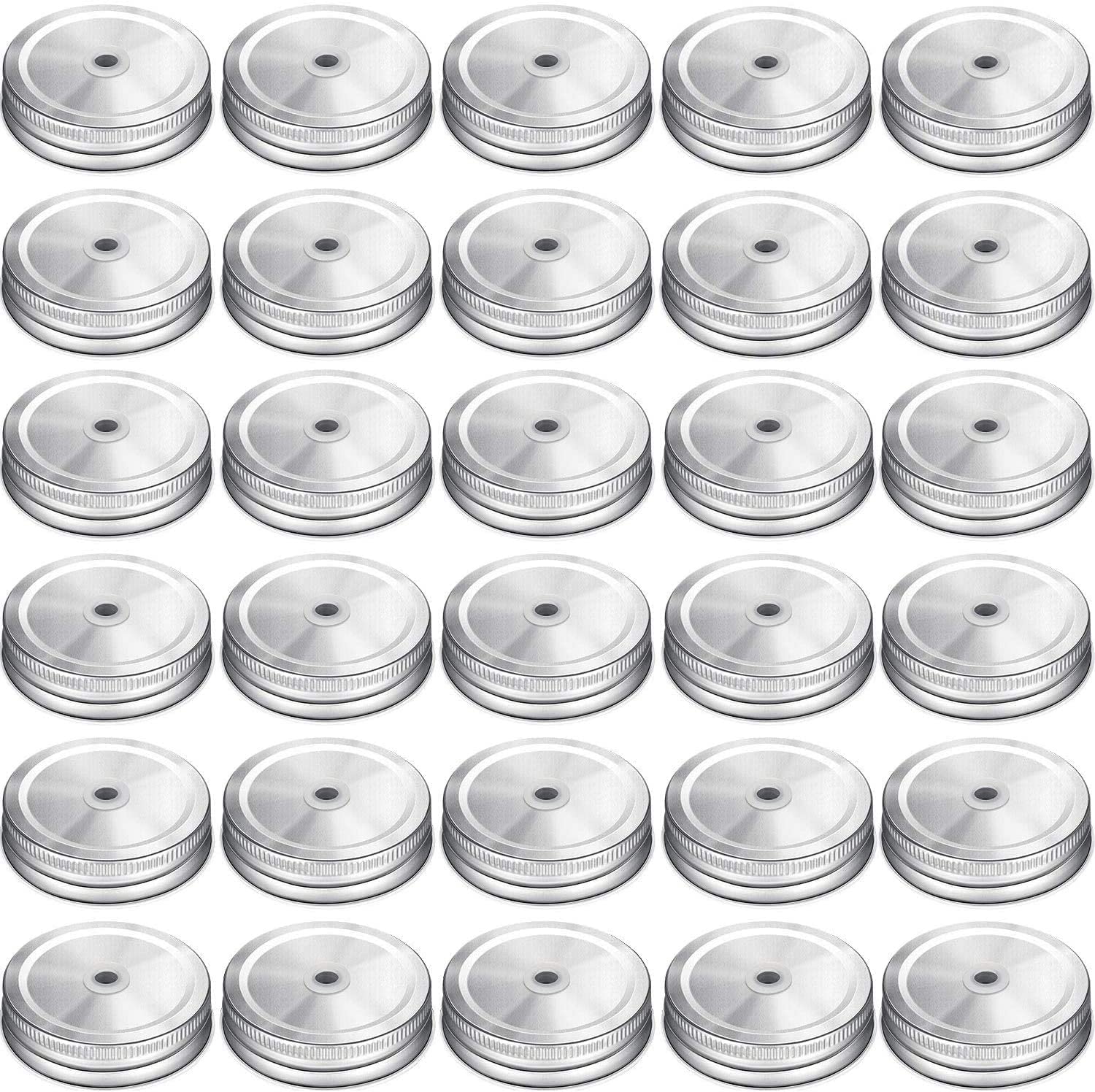 Gisedkle 30 Pcs Regular Mouth Mason Jar Lids with Straw Hole Compatible，Metal Mason Canning Lids Decorative Mason Jar Caps for Drinking&Food Storage.