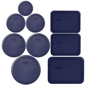 pyrex bundle - 9 items: (1) 7402-pc blue lid, (2) 7201-pc blue lid, (2) 7200-pc blue lid, (1) 7202-pc blue lid, (2) 7210-pc blue lid, (1) 7211-pc blue lid made in the usa