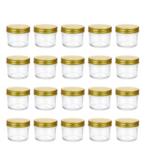 encheng 4 oz clear glass jars with lids(golden),small spice jars for herb,jelly,jams,wide mouth mason jars canning jars for kitchen storage 20 pack