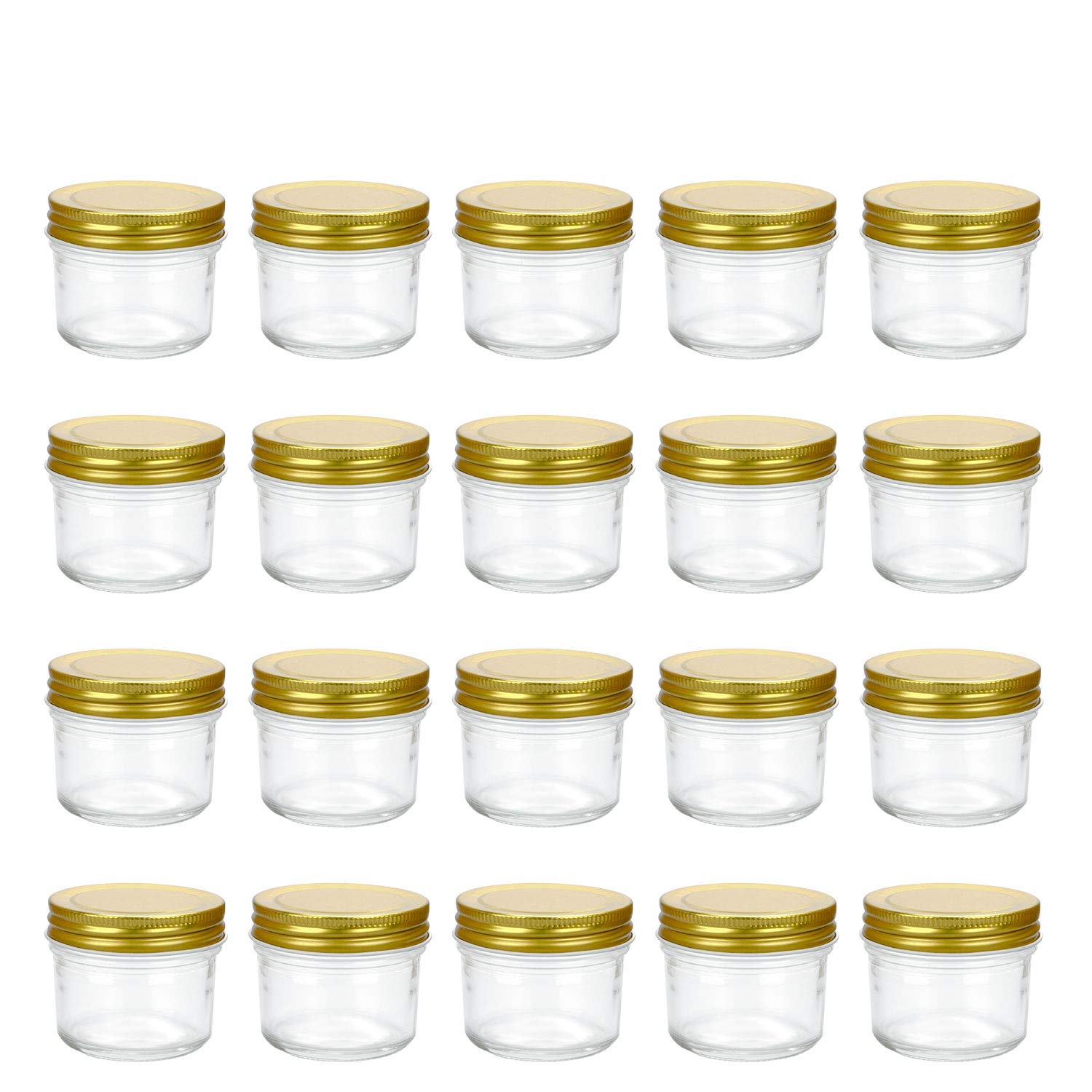 Encheng 4 oz Clear Glass Jars With Lids(Golden),Small Spice Jars For Herb,Jelly,Jams,Wide Mouth Mason Jars Canning Jars For Kitchen Storage 20 Pack