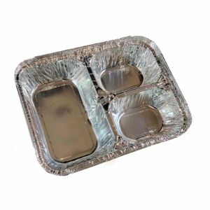 DCS Deals Disposable Aluminum Dinner Tray with Paper Lids (Pack of 50) – 3 Compartment Foil Pan – Perfect for On the Go Lunches, Leftovers, TV Plate or Takeout Convenient Airline Food Tray