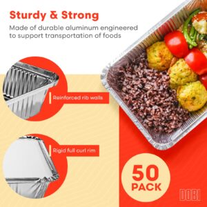 DOBI (50 Pack Small Takeout Pans - Disposable Aluminum Foil 1lb Take-Out Containers with Cardboard Lids, 5 1/2" x 4 1/2"