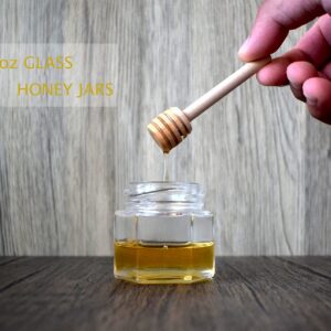 Mini Hexagonal Honey Jars - 2 oz 15 Pack Little Glass Honey Jar - Glass Honey Jars with Wooden Dippers, Bee Charms, Jutes and Gold Gift Bags - Honey Jars for Baby Shower, Wedding Party Favors