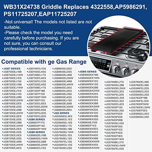 UPGRADED WB31X24738 Griddle Replacement for ge Appliance Gas Range Part,WB31X24998 Gas Stove Top Griddle Compatible With ge Gas Stove Top Parts, Free Standing Range Center Griddle Flat Top Pan