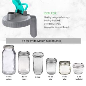 Mason Jar Pour Spout Lid, Wide Mouth Mason Jar with Handle Airtight & Leak-proof Seal Easy Pouring Spout, Mason Jar Flip Cap Lid with Handle, Jar Not Included (86mm)