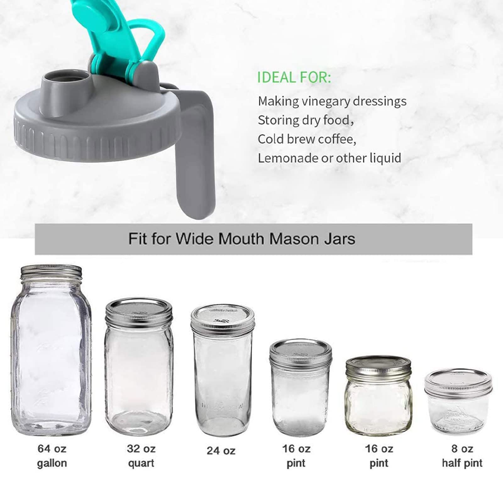Mason Jar Pour Spout Lid, Wide Mouth Mason Jar with Handle Airtight & Leak-proof Seal Easy Pouring Spout, Mason Jar Flip Cap Lid with Handle, Jar Not Included (86mm)