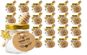rormket 24pack 1.5oz mini glass hexagon honey jars - gold lid, small wooden honey dipper, bee charms, thank you gift tags, jute - baby shower thank you party wedding favors gifts (golden)