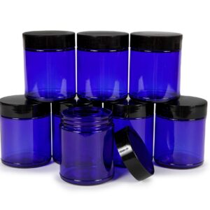 Vivaplex, Cobalt Blue, 8 ounce, Round Glass Jars, with Black Lids - 8 pack